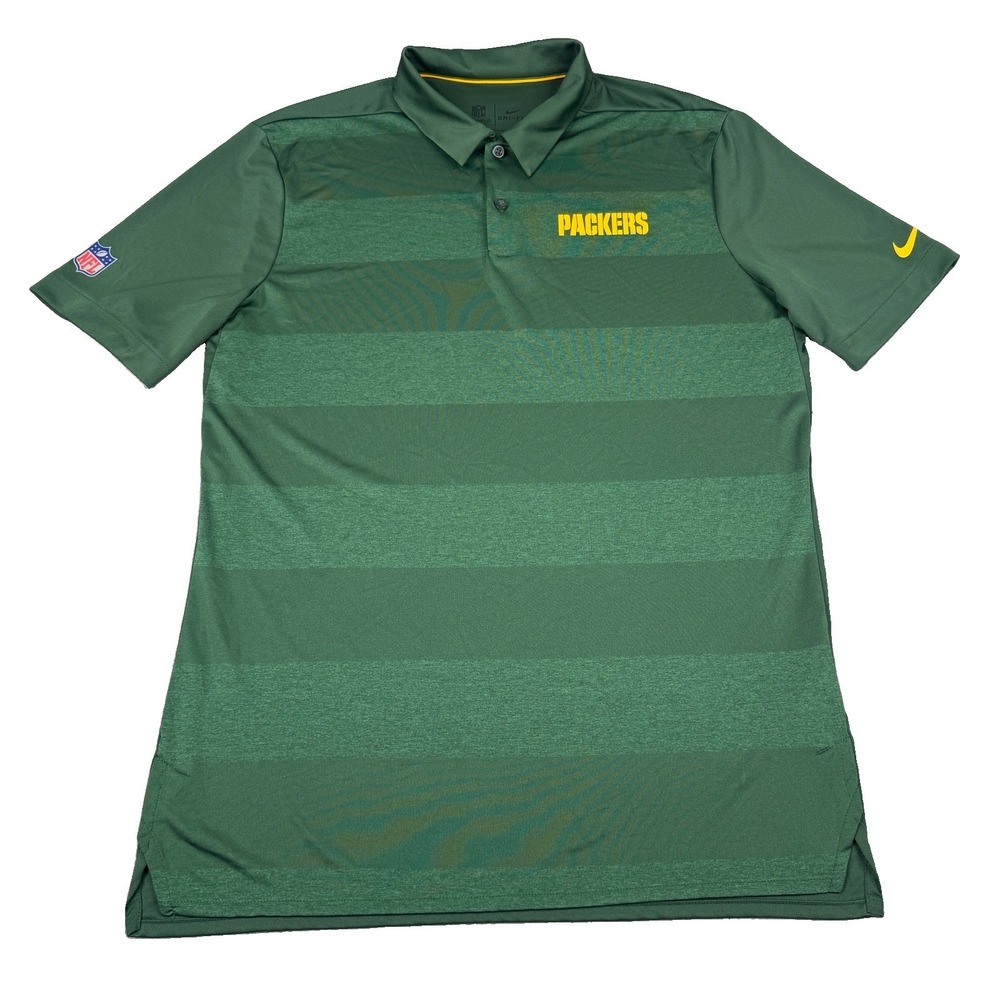Green Bay Packers Polo Mens Medium Green Nike Dri-FIT On Field NFL Football Logo
